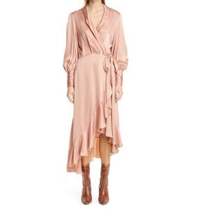 Zimmermann ruffle asymmetrical silk wrap dress